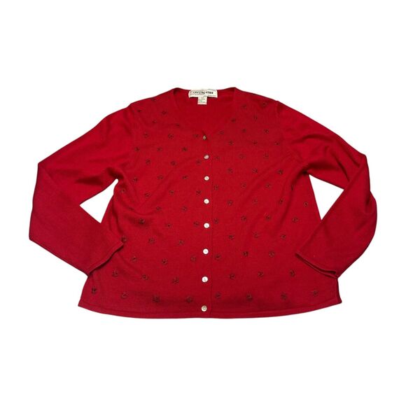 Crystal Kobe Sweaters - Crystal Kobe Cardigan Sweater Women's Small Red Cotton Long Sleeve Button-Front